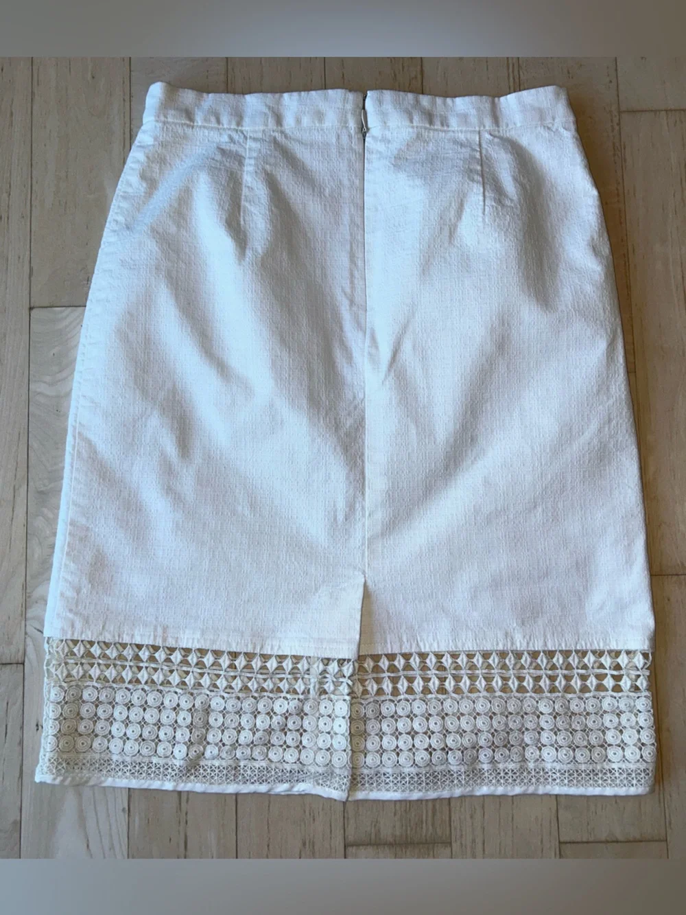 J. Crew Lace Insert Lace Hem Textured Cotton Pencil Skirt Ivory Size 2